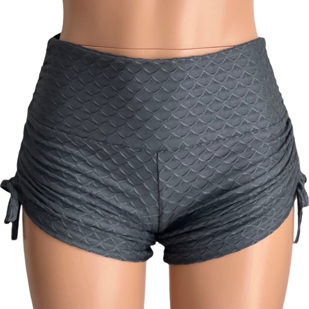 Grey Brazilian textured side string workout shorts SXYfitness Made in USA NEW